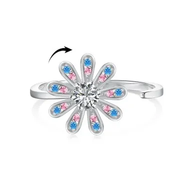 Moveable Flower Zirconia Open Rings 70400226