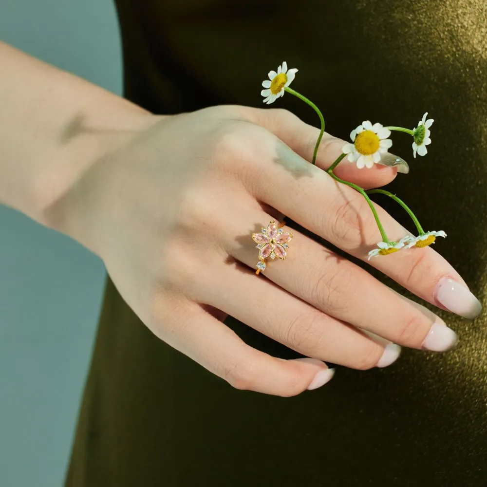 Moveable Pink Flower Zirconia Open Rings 70400230 - image1