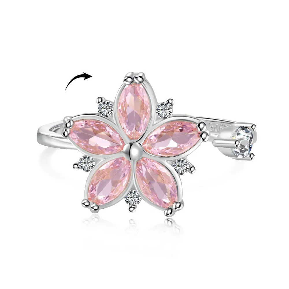 Moveable Pink Flower Zirconia Open Rings 70400230