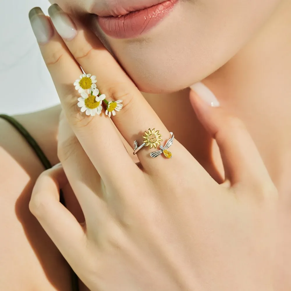 Moveable Sunflower Zirconia Open Rings 70400232 - image2