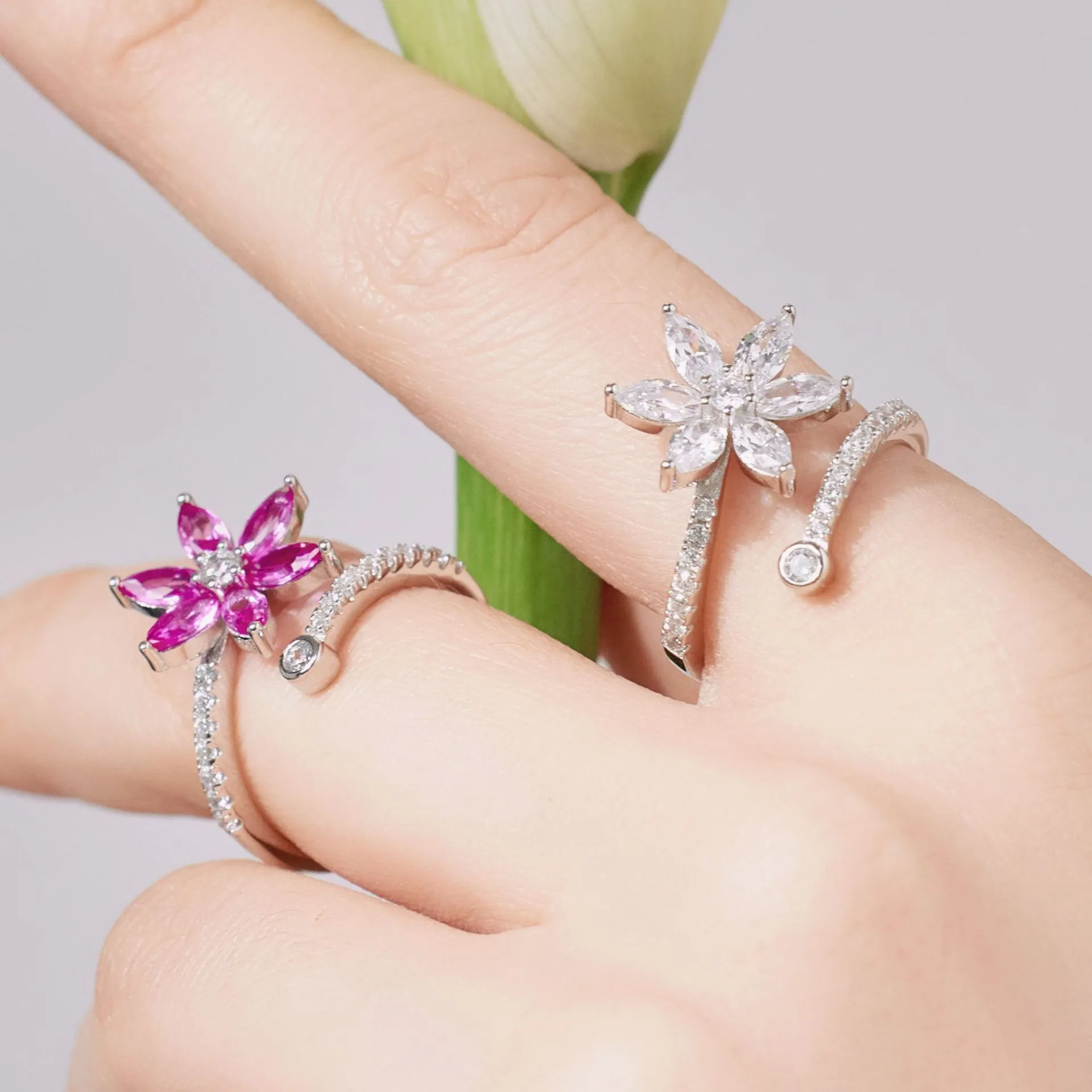 Horse Eye Flower Zirconia Open Ring 70400241 - image1