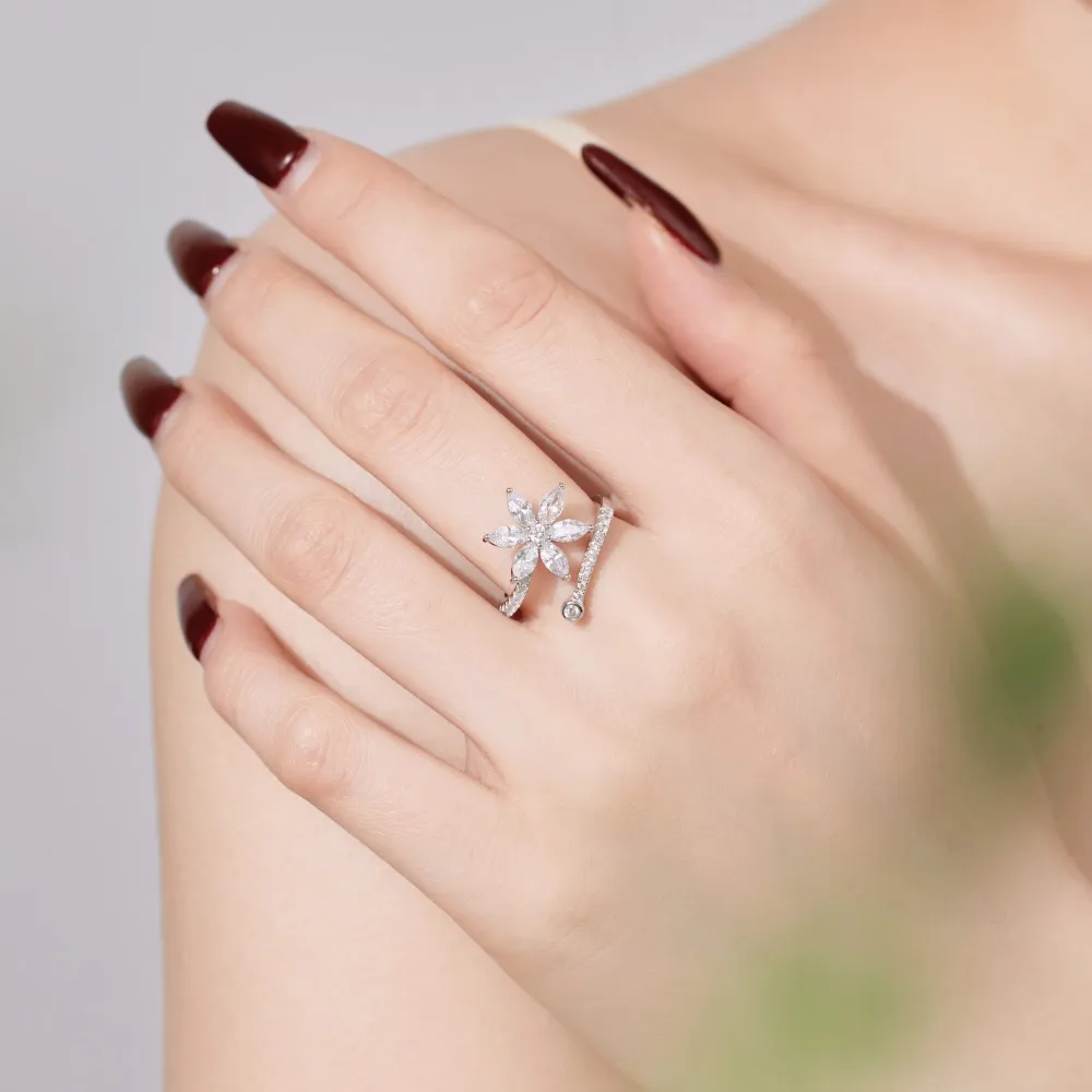 Horse Eye Flower Zirconia Open Ring 70400241 - image2