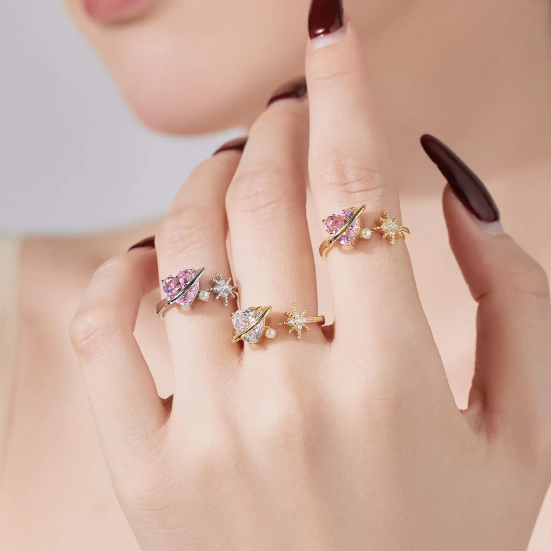 Heart Zirconia Beads Open Ring 70400242 - image1