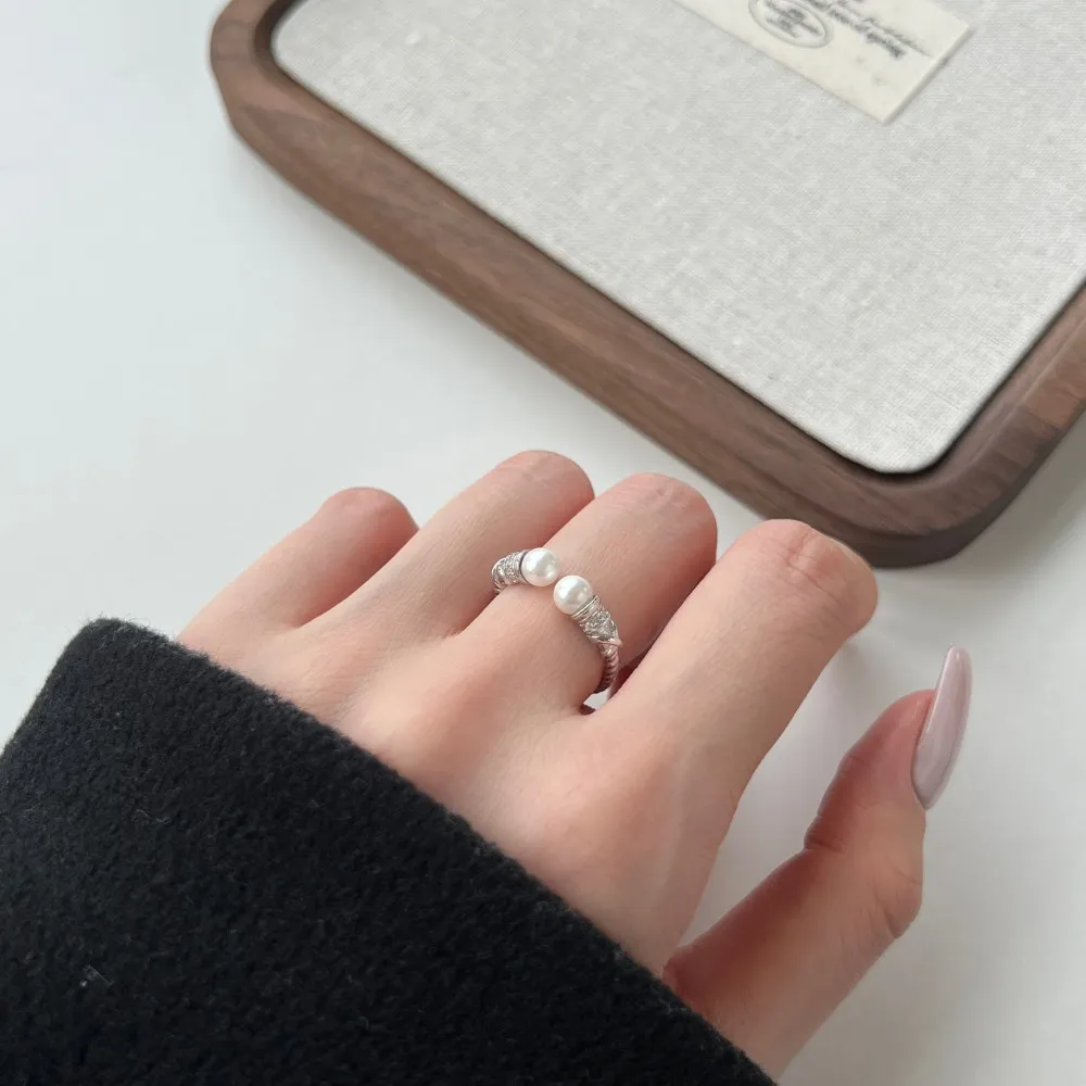 Fresh Water Pearl Zirconia Twist Open Ring 70400243 - image1