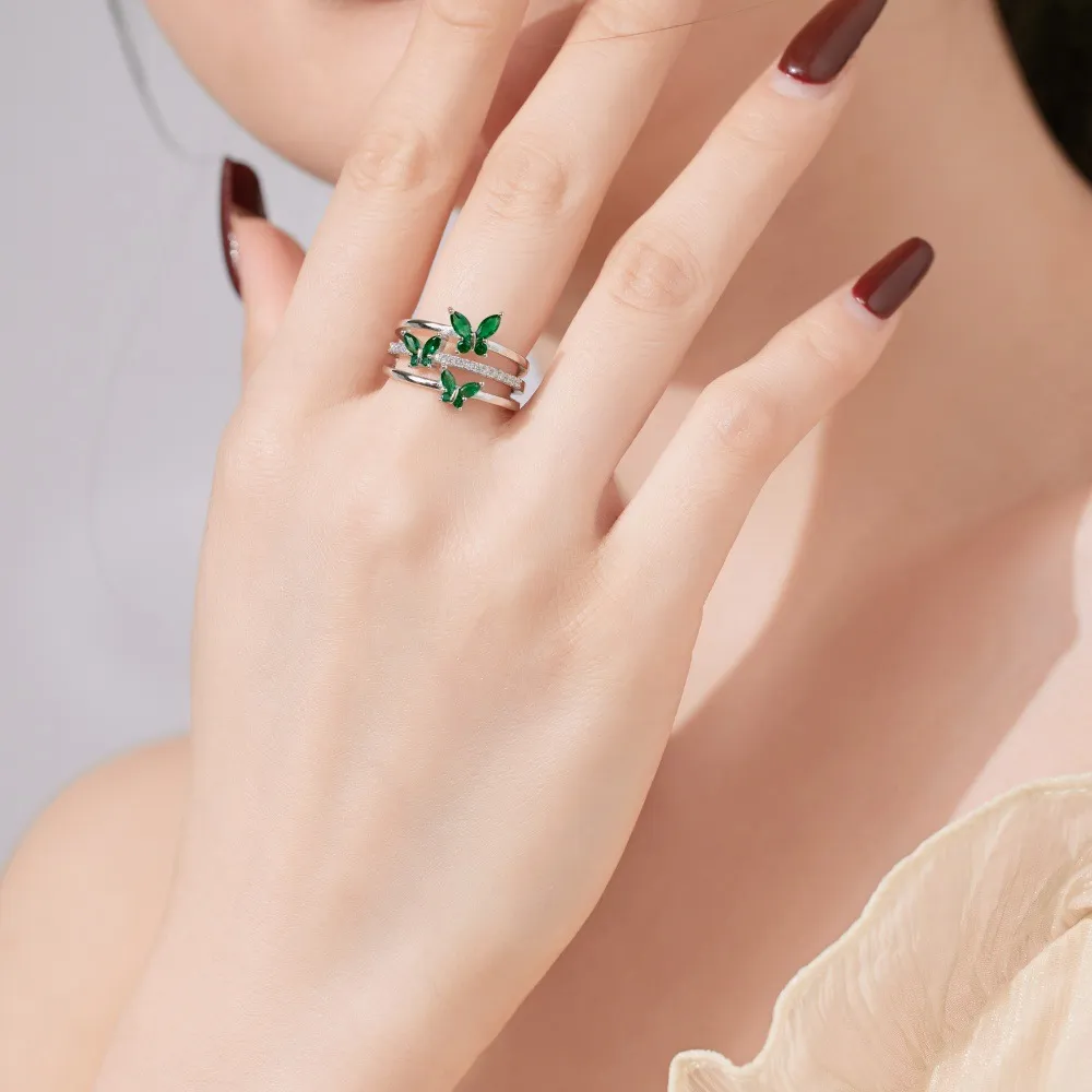 Silver Tone Butterfly Zirconia Open Ring 70400255 - image3