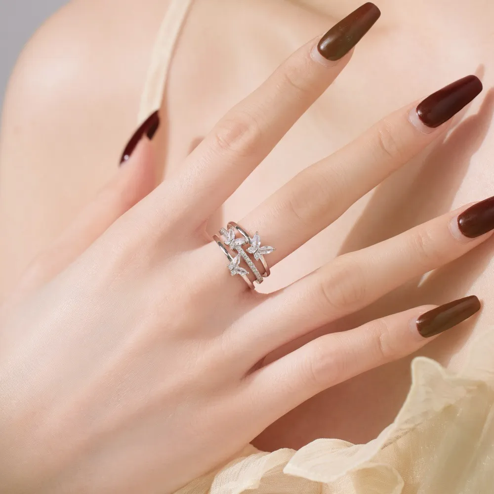 Silver Tone Butterfly Zirconia Open Ring 70400255 - image4