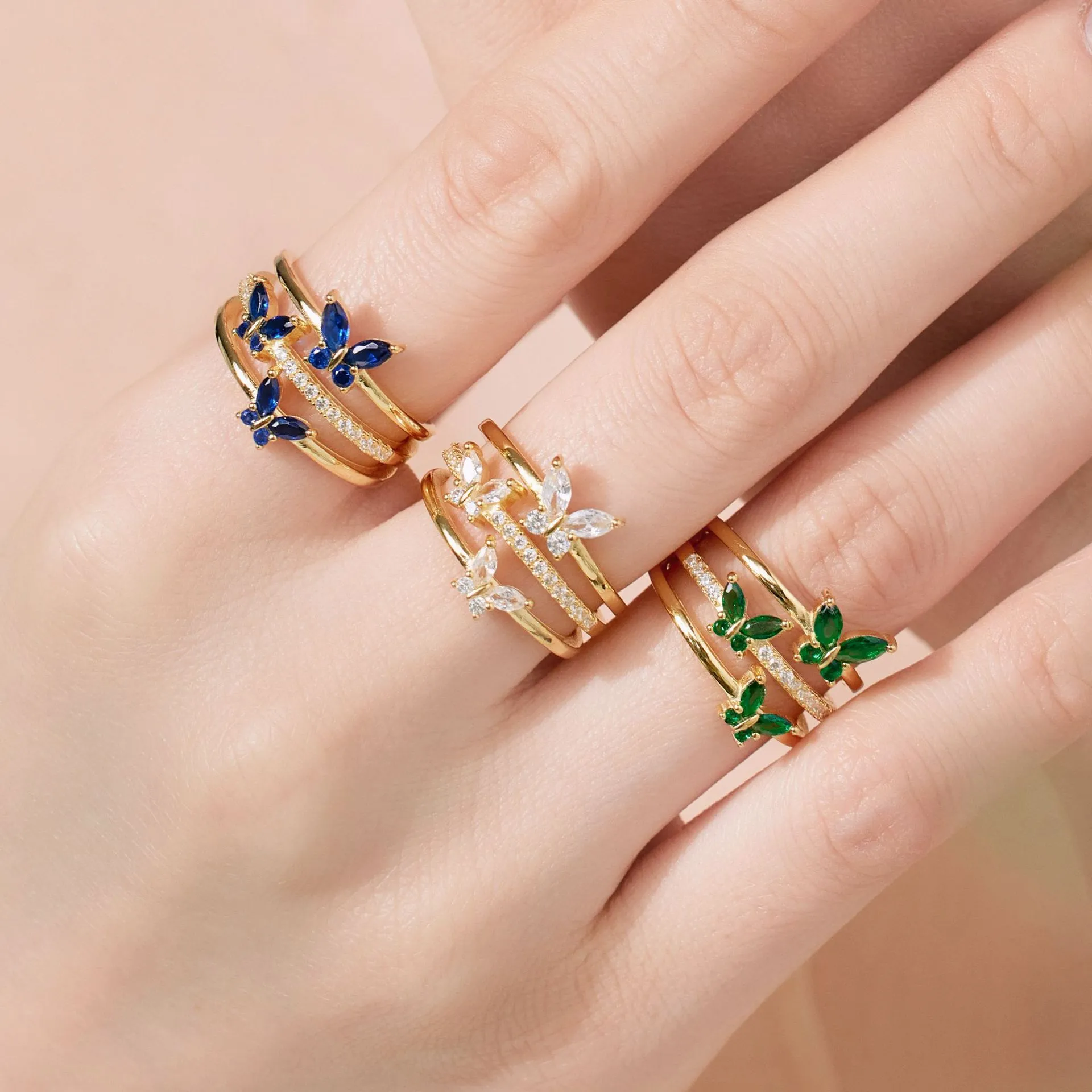 Gold Tone Butterfly Zirconia Open Ring 70400256 - image1