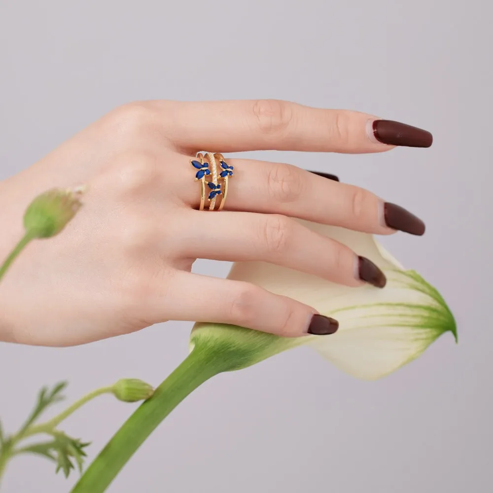 Gold Tone Butterfly Zirconia Open Ring 70400256 - image2