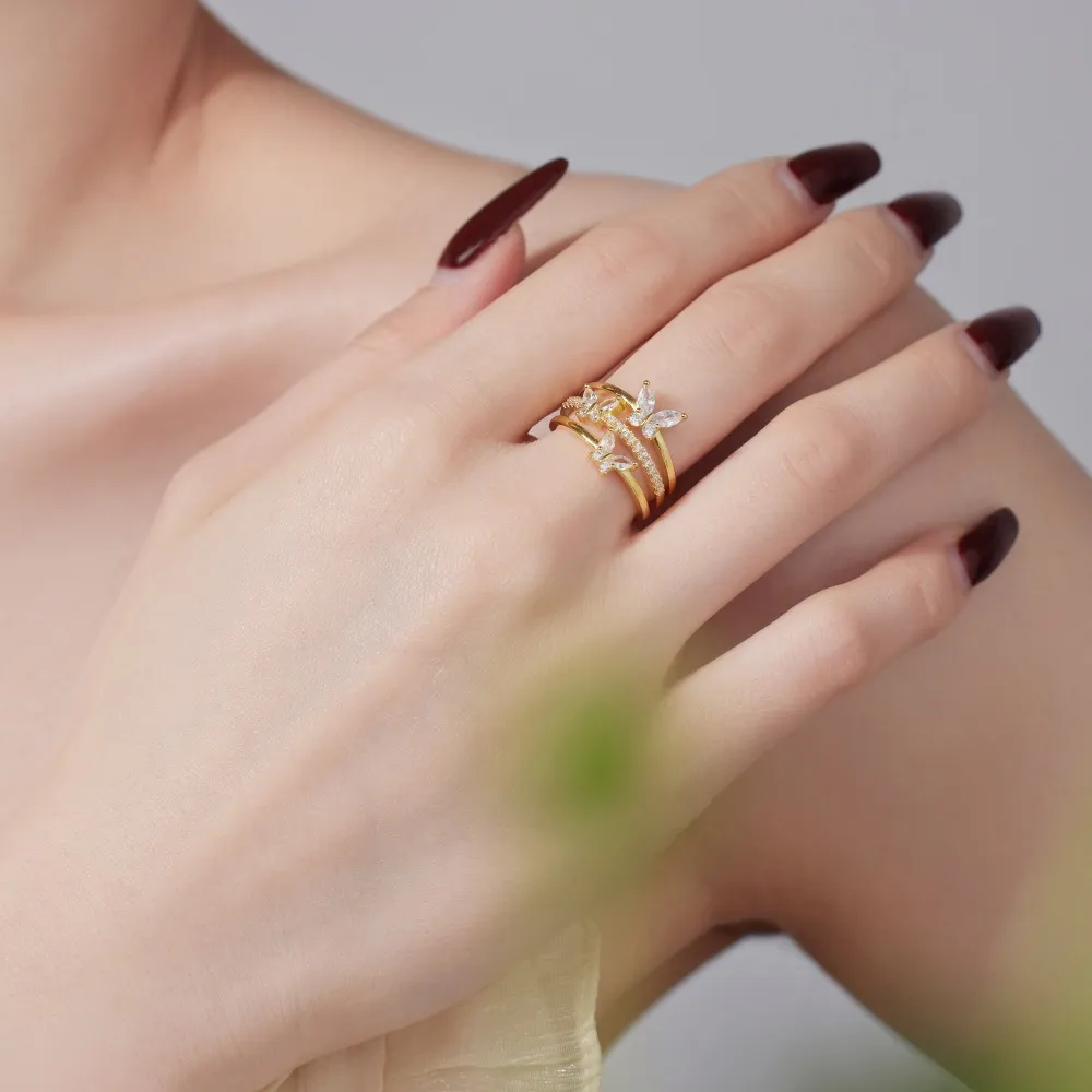 Gold Tone Butterfly Zirconia Open Ring 70400256 - image3