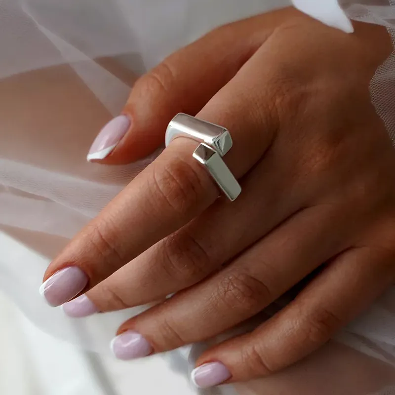 925 Sterling Silver Geometric Cross-Over Open Adjustable Band Ring 70400257 - image1