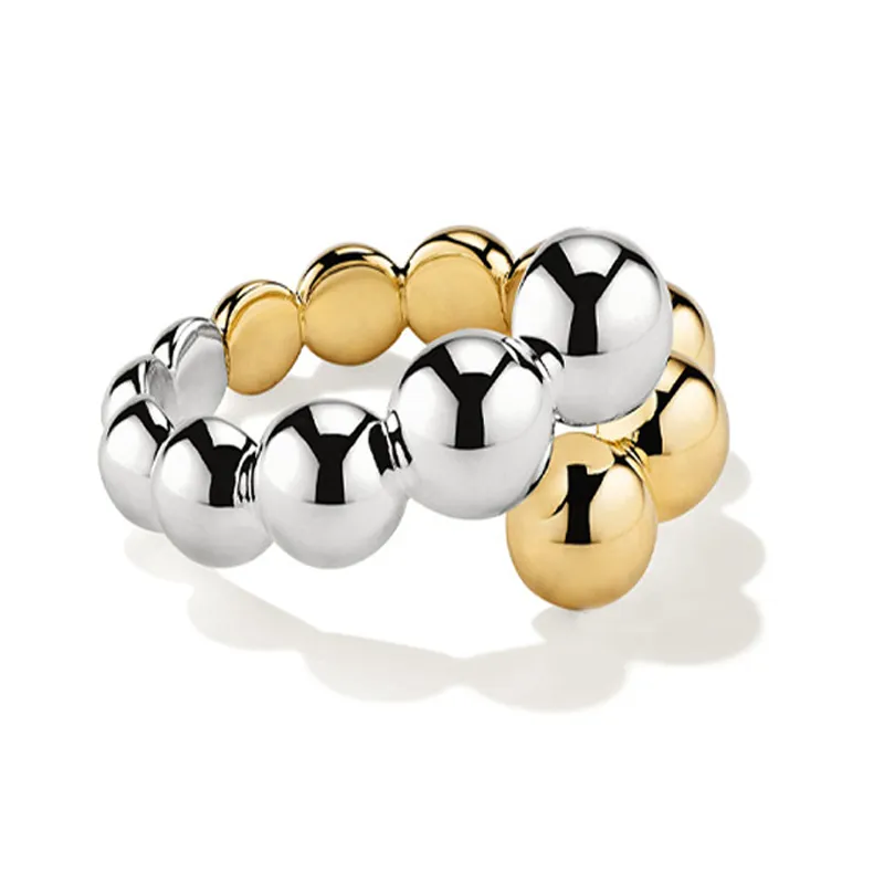 925 Sterling Silver Adjustable Two-Tone Beaded Open Ring 70400258