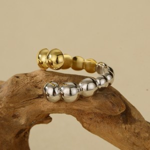 925 Sterling Silver Adjustable Two-Tone Beaded Open Ring 70400258