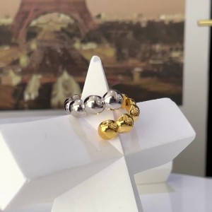 925 Sterling Silver Adjustable Two-Tone Beaded Open Ring 70400258