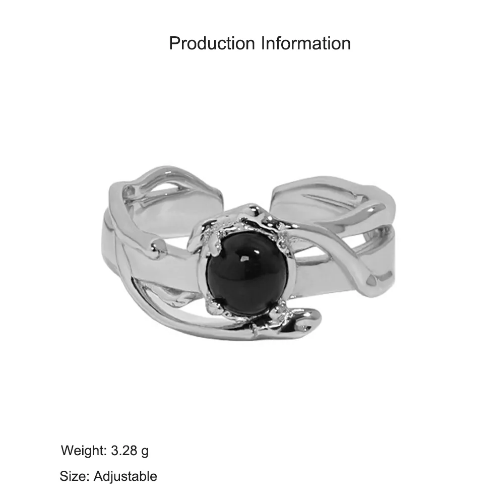 925 Sterling Silver Black Agate Moonstone Adjustable Open Ring 70400260 - image2