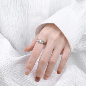 925 Sterling Silver Black Agate Moonstone Adjustable Open Ring 70400260