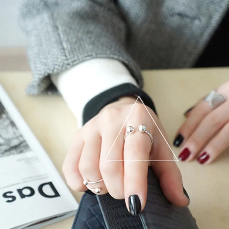 925 Sterling Silver Adjustable Double-Ball Open Ring 70400261 - image1