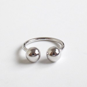 925 Sterling Silver Adjustable Double-Ball Open Ring 70400261