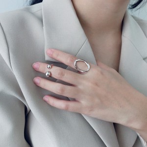 925 Sterling Silver Adjustable Minimalist Ball Open Ring 70400262