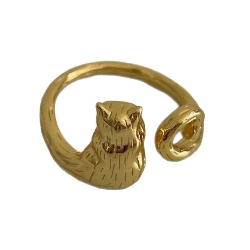 925 Sterling Silver Adjustable Hugging Cat Open Ring 70400264