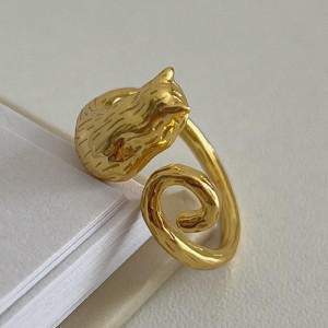 925 Sterling Silver Adjustable Hugging Cat Open Ring 70400264