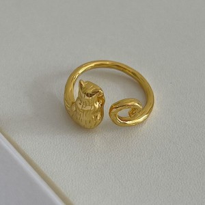 925 Sterling Silver Adjustable Hugging Cat Open Ring 70400264