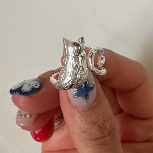 925 Sterling Silver Adjustable Hugging Cat Open Ring 70400264