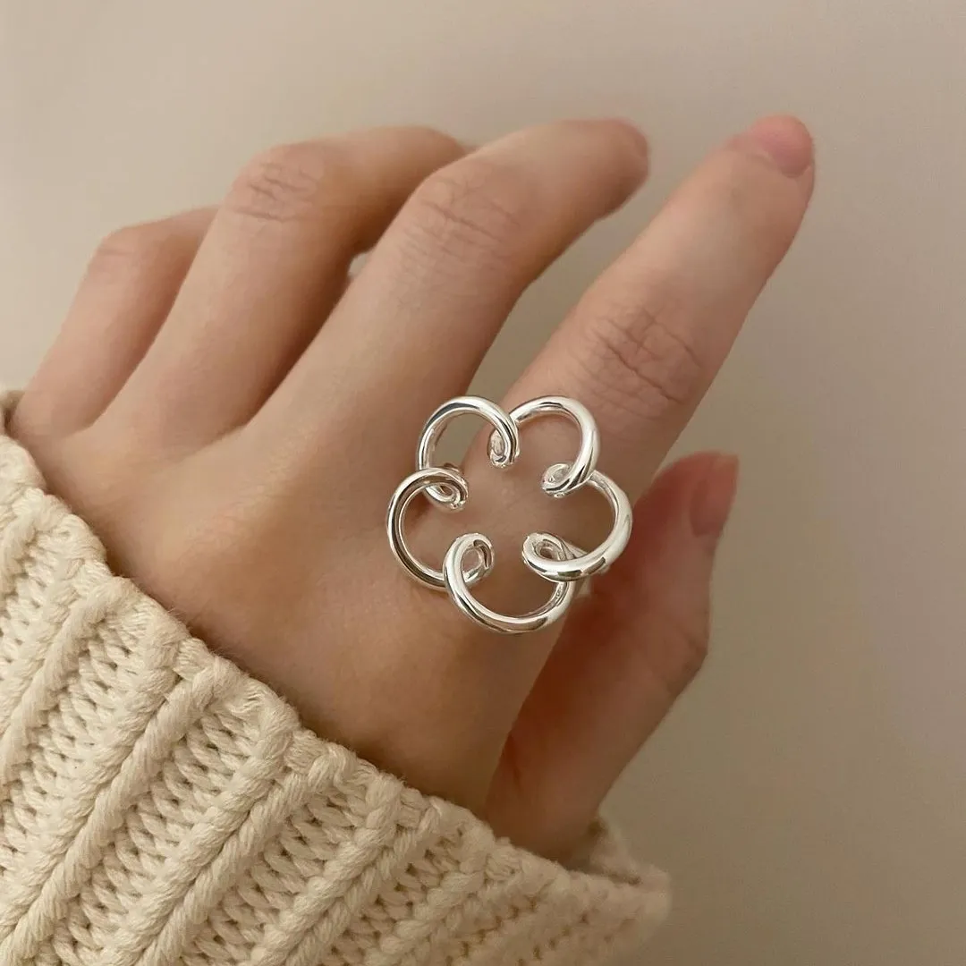 925 Sterling Silver Abstract Floral Adjustable Ring 70400267 - image1