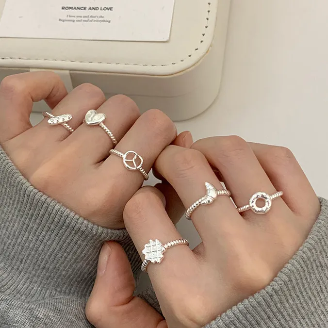 925 Sterling Silver Croissant Donut Dome Adjustable Open Ring 70400269 - image2