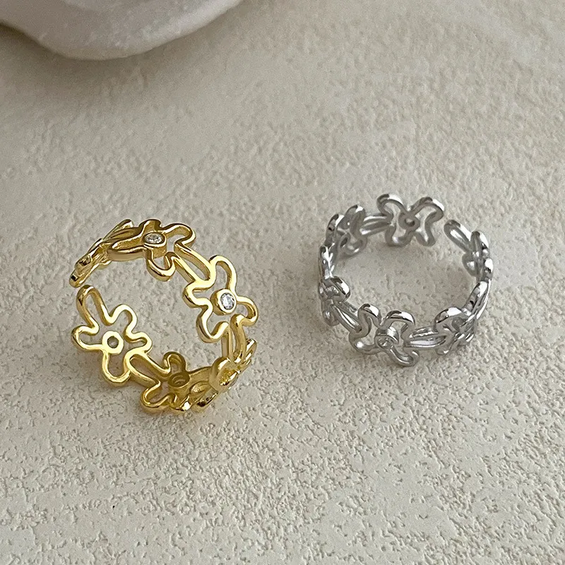 925 Sterling Silver Adjustable Pave CZ Flower Open Ring 70400270 - image1