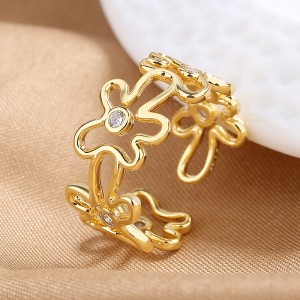 925 Sterling Silver Adjustable Pave CZ Flower Open Ring 70400270