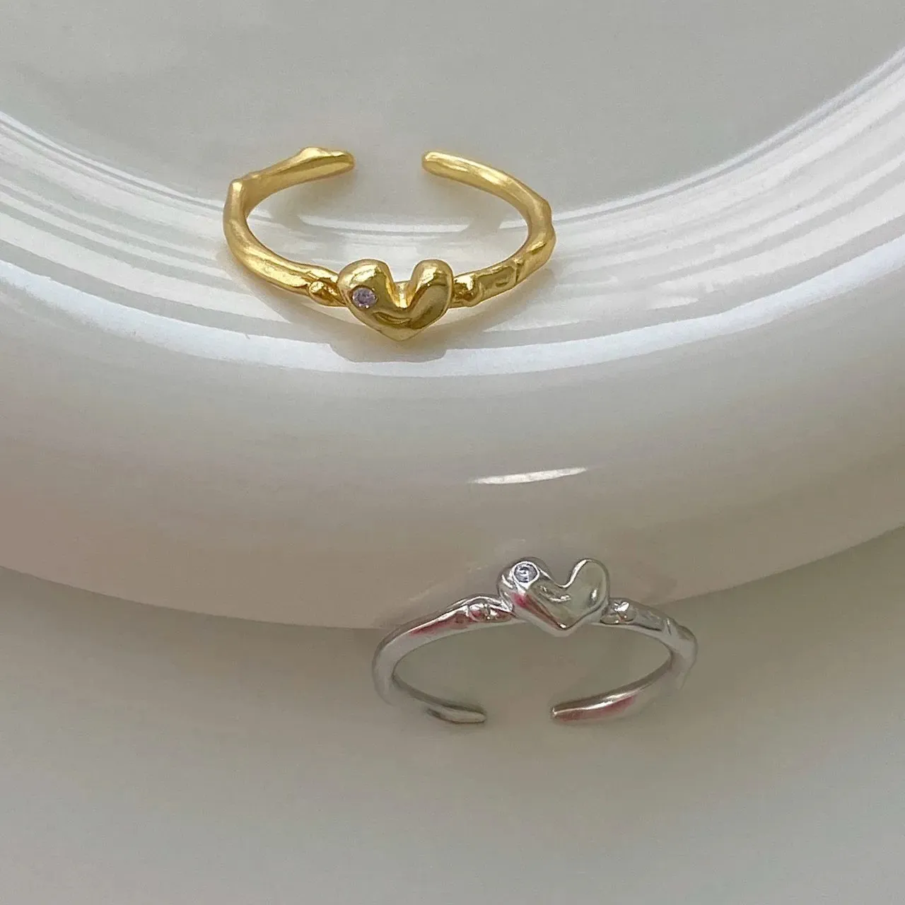 925 Sterling Silver Adjustable Pave CZ Heart Open Ring 70400274 - image1