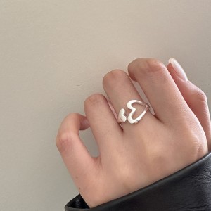 925 Sterling Silver Adjustable Hollow Heart Ring 70400276