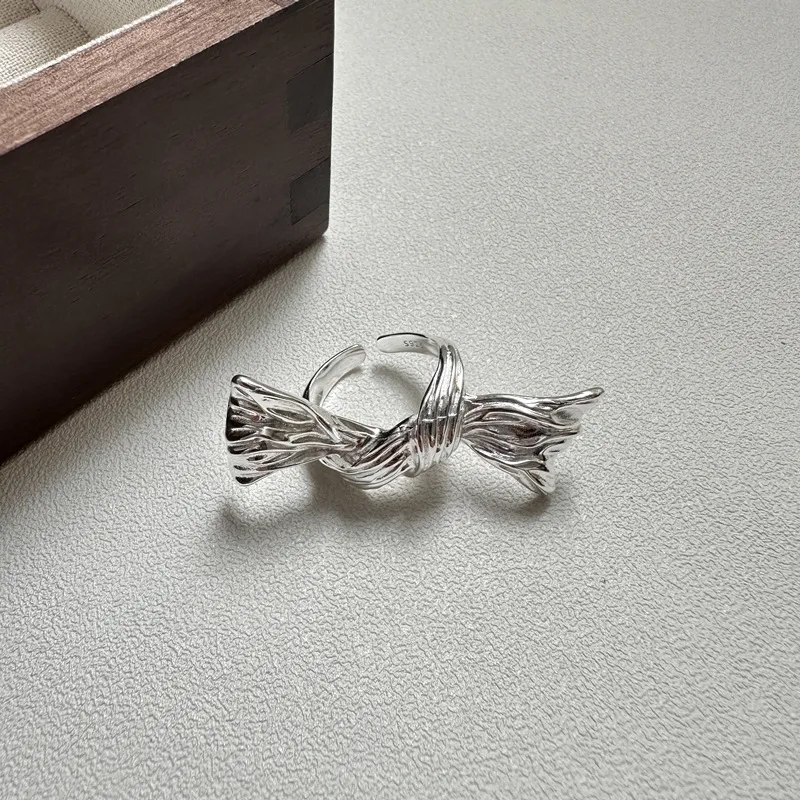 925 Sterling Silver Sculptural Knotted Bow Adjustable Ring 70400279 - image1