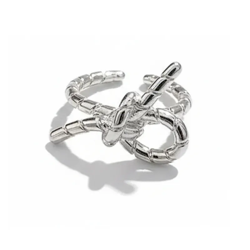 925 Sterling Silver Sculptural Texture Bow Adjustable Ring 70400281