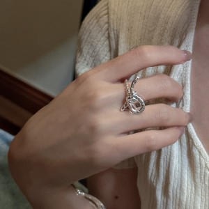 925 Sterling Silver Sculptural Texture Bow Adjustable Ring 70400281