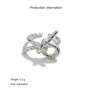925 Sterling Silver Sculptural Texture Bow Adjustable Ring 70400281