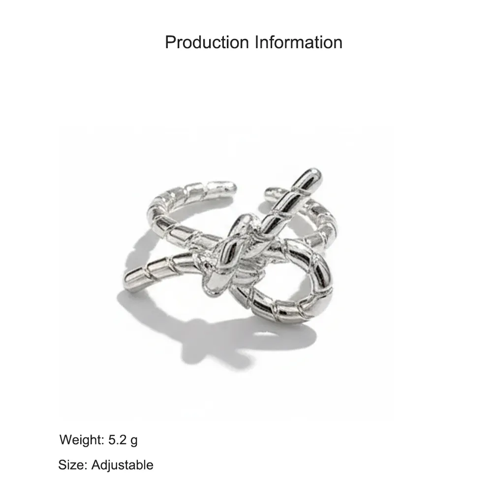 925 Sterling Silver Sculptural Texture Bow Adjustable Ring 70400281 - image2