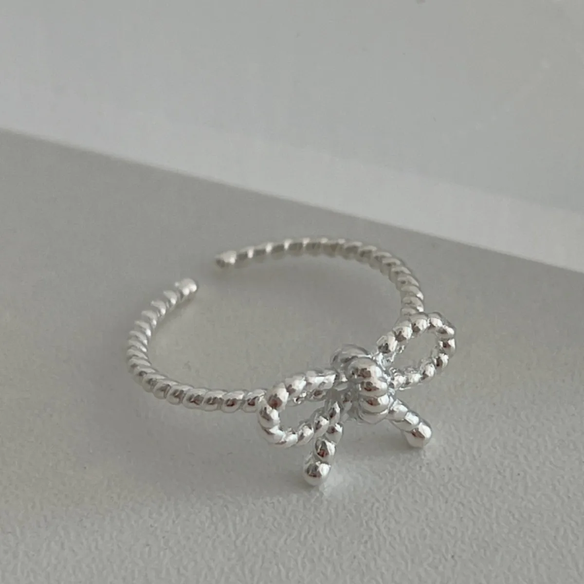 925 Sterling Silver Rope-Textured Bow Adjustable Ring 70400283 - image1