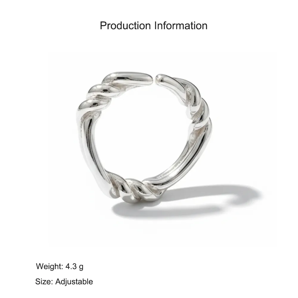 925 Sterling Silver Twisted Rope Adjustable Open Ring 70400284 - image2