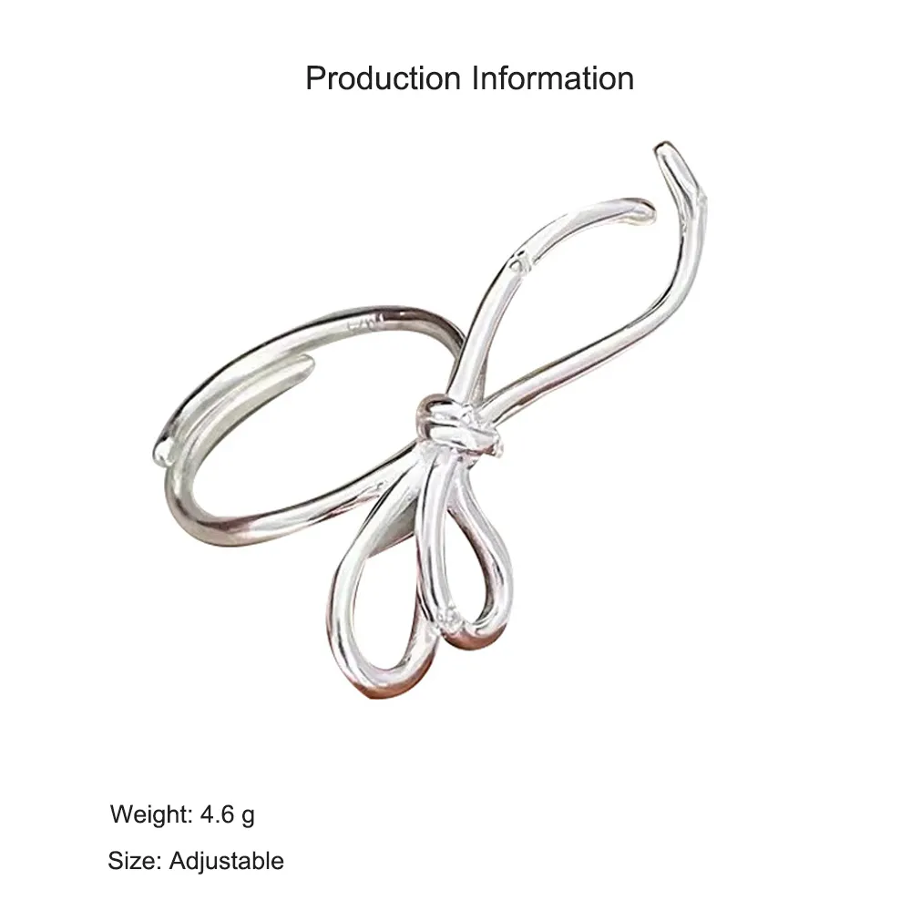 925 Sterling Silver Wire Bow Adjustable Open Ring 70400285 - image2