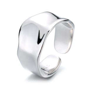 925 Sterling Silver Adjustable Minimalist Wide Band Open Ring 70400288