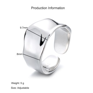 925 Sterling Silver Adjustable Minimalist Wide Band Open Ring 70400288