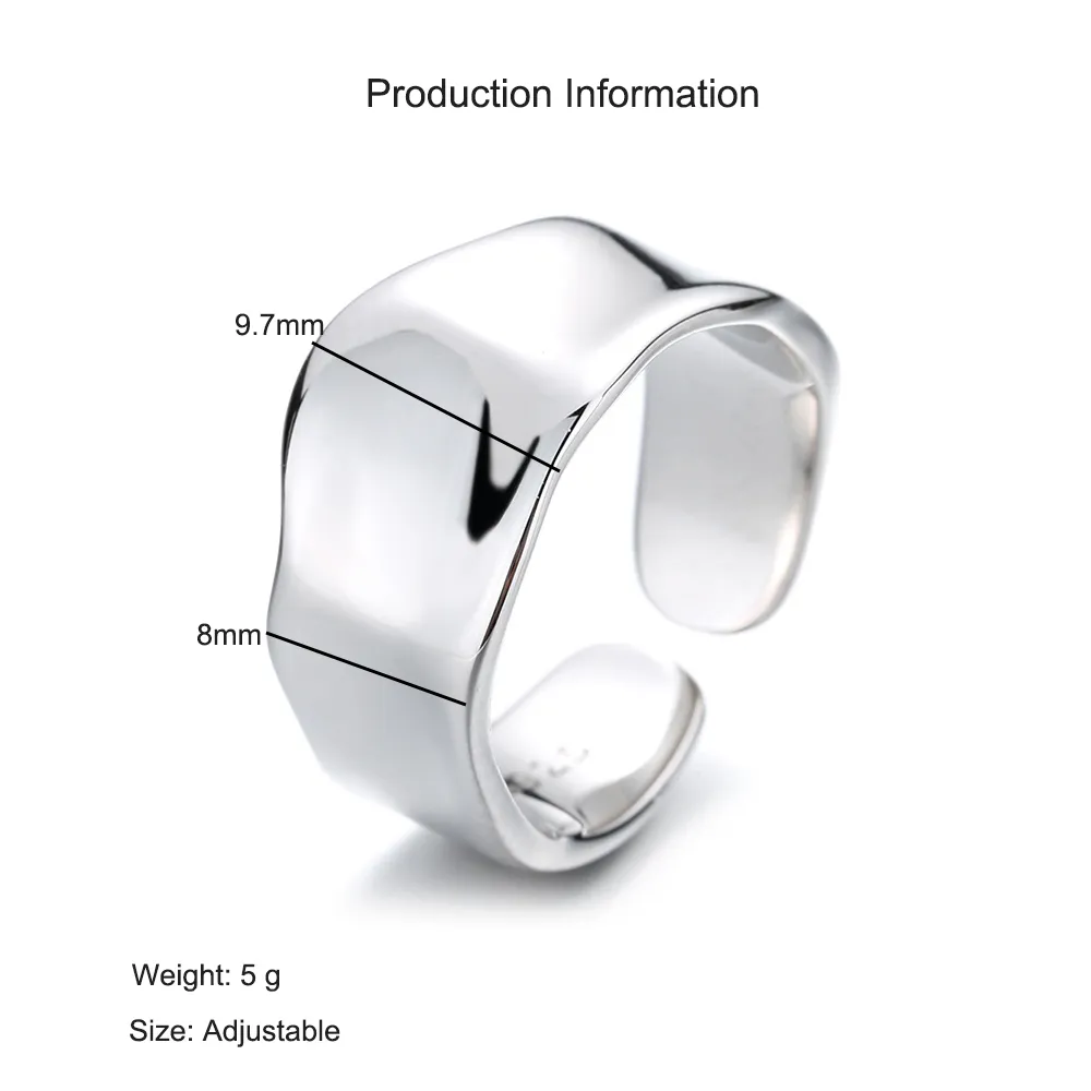 925 Sterling Silver Adjustable Minimalist Wide Band Open Ring 70400288 - image2