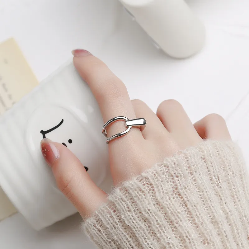 925 Sterling Silver Adjustable Interlocking Lines Open Ring 70400290 - image1