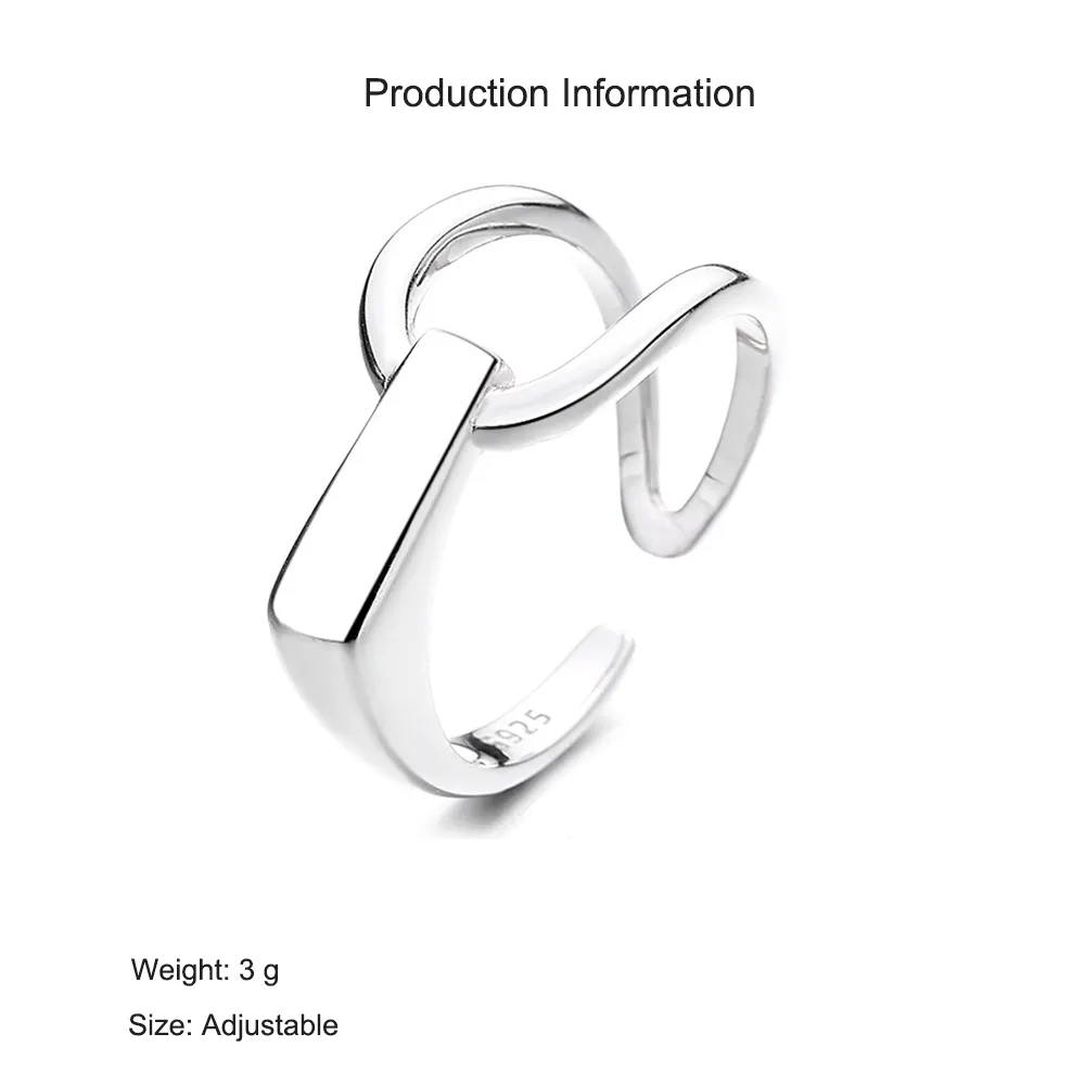 925 Sterling Silver Adjustable Interlocking Lines Open Ring 70400290 - image2