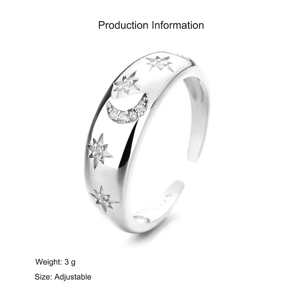 925 Sterling Silver Adjustable Pave CZ Star Moon Open Ring 70400291 - image2