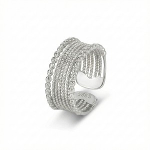 925 Sterling Silver Wide Beaded Stack Illusion Ring 70400295