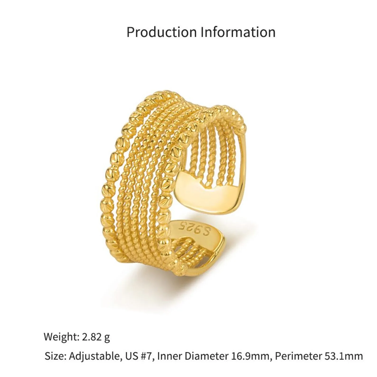 925 Sterling Silver Wide Beaded Stack Illusion Ring 70400295 - image2