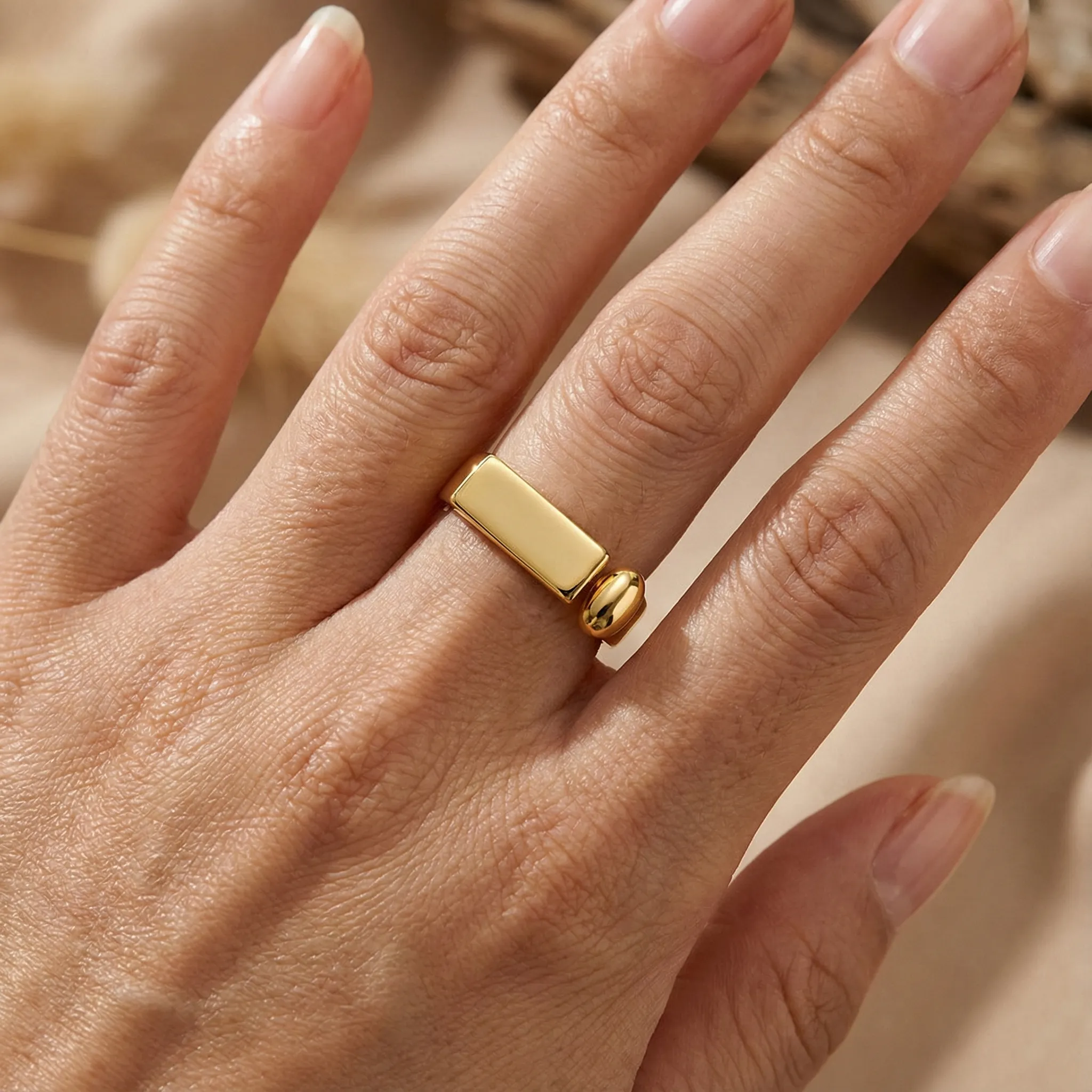 925 Sterling Silver Geometric Bar Adjustable Ring 70400296 - image1