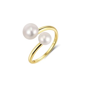 925 Sterling Silver Natural Freshwater Pearl Open Ring 70400297